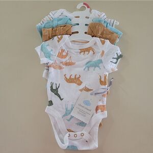 Cloud Island™ Blue Safari Short Sleeve Bodysuit 4pk Newborn